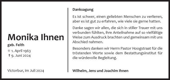 Traueranzeige von Monika Ihnen von Ostfriesischer Kurier GmbH