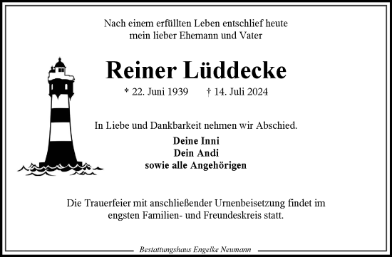 Traueranzeige von Reiner Lüddecke von Ostfriesischer Kurier GmbH