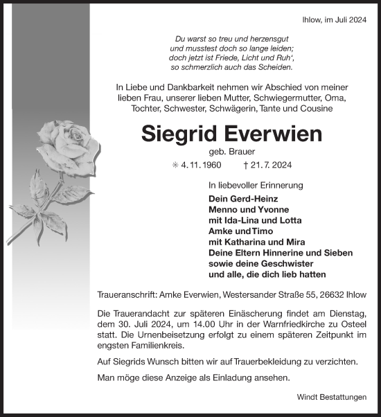 Traueranzeige von Siegrid Everwien von Ostfriesischer Kurier GmbH