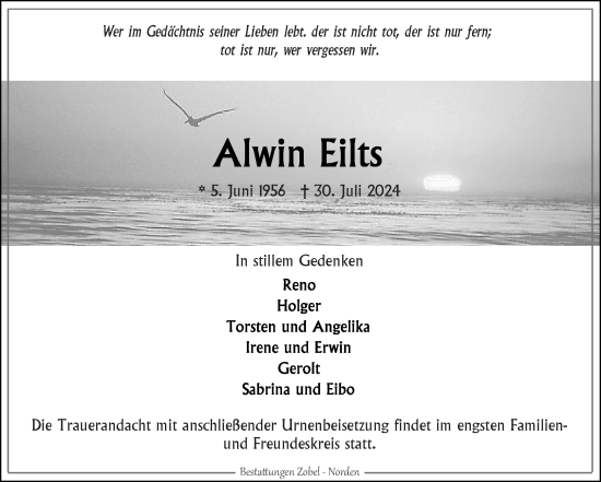 Traueranzeige von Alwin Eilts von Ostfriesischer Kurier GmbH