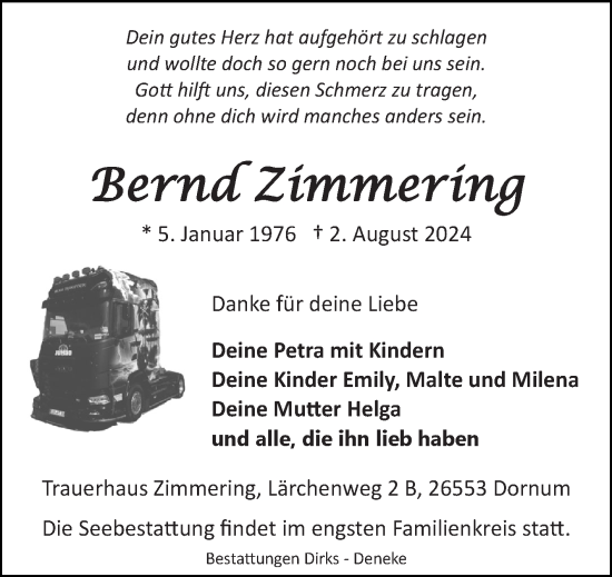 Traueranzeige von Bernd Zimmering von Ostfriesischer Kurier GmbH