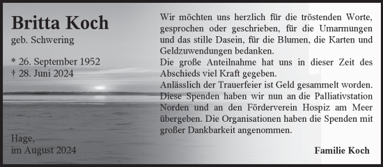 Traueranzeige von Britta Koch von Ostfriesischer Kurier GmbH