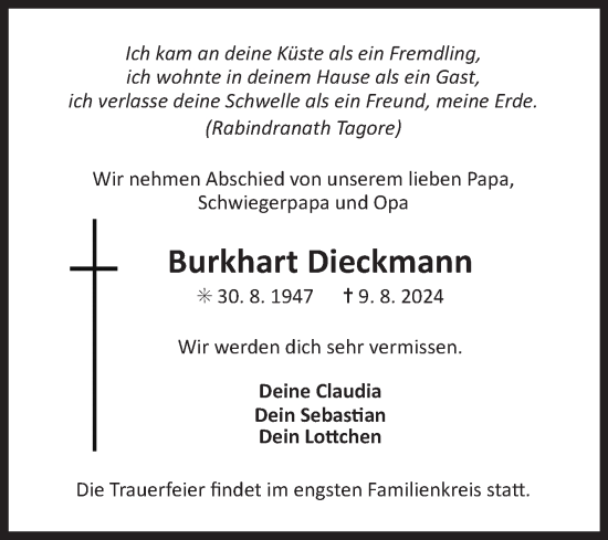 Traueranzeige von Burkhart Dieckmann von Ostfriesischer Kurier GmbH