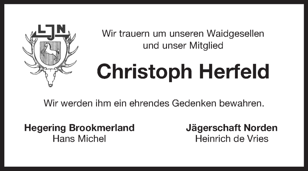  Traueranzeige für Christoph Herfeld vom 21.08.2024 aus Ostfriesischer Kurier GmbH