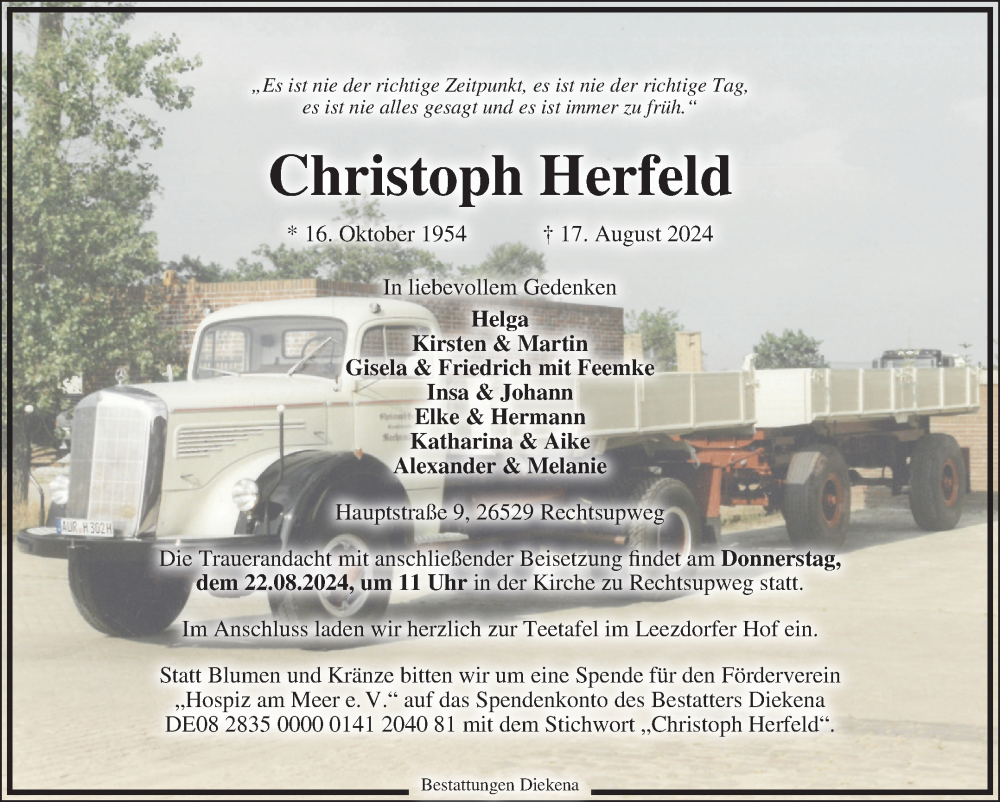  Traueranzeige für Christoph Herfeld vom 20.08.2024 aus Ostfriesischer Kurier GmbH