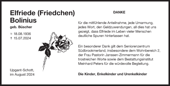 Traueranzeige von Elfriede Bolinius von Ostfriesischer Kurier GmbH