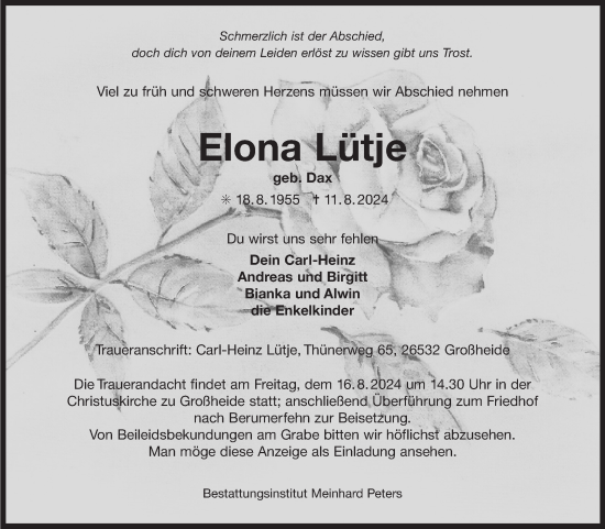 Traueranzeige von Elona Lütje von Ostfriesischer Kurier GmbH
