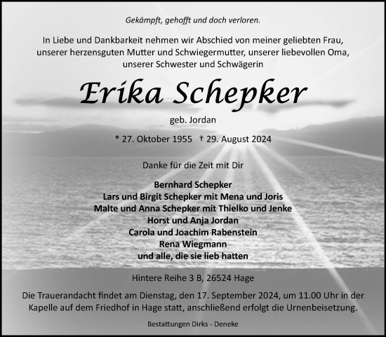 Traueranzeige von Erika Schepker von Ostfriesischer Kurier GmbH