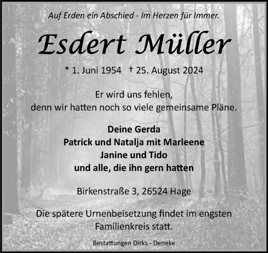 Traueranzeige von Esdert Müller von Ostfriesischer Kurier GmbH