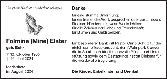 Traueranzeige von Folmine Elster von Ostfriesischer Kurier GmbH