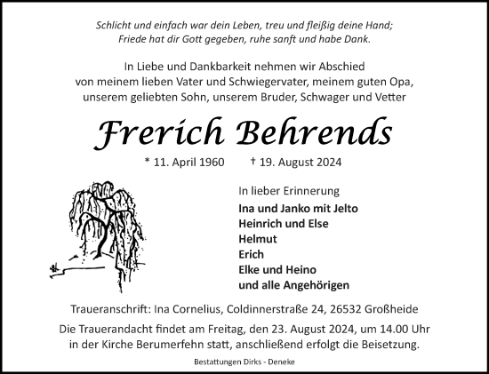 Traueranzeige von Frerich Behrends von Ostfriesischer Kurier GmbH