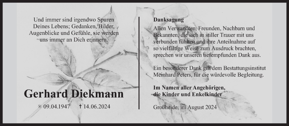  Traueranzeige für Gerhard Diekmann vom 03.08.2024 aus Ostfriesischer Kurier GmbH