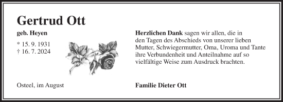 Traueranzeige von Gertrud Ott von Ostfriesischer Kurier GmbH