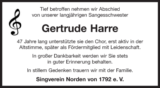 Traueranzeige von Gertrude Harre von Ostfriesischer Kurier GmbH