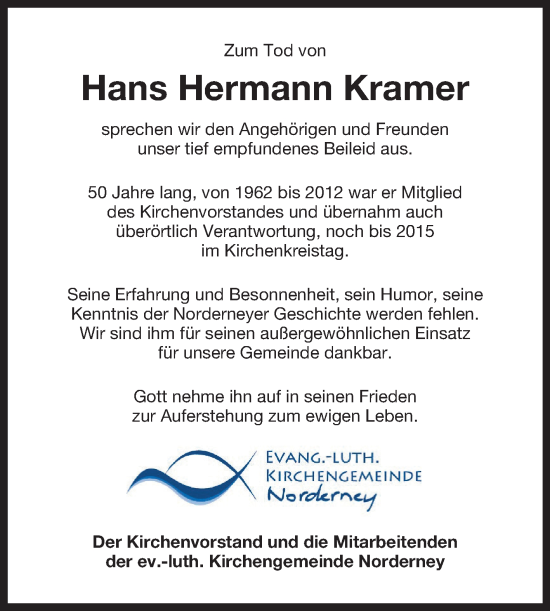 Traueranzeige von Hans Hermann Kramer von Ostfriesischer Kurier GmbH