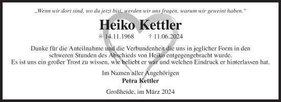 Traueranzeige von Heiko Kettler von Ostfriesischer Kurier GmbH