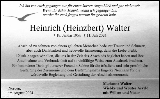Traueranzeige von Heinrich Walter von Ostfriesischer Kurier GmbH