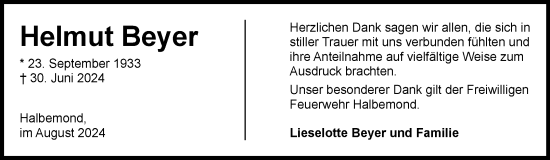 Traueranzeige von Helmut Beyer von Ostfriesischer Kurier GmbH