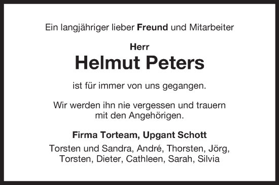 Traueranzeige von Helmut Peters von Ostfriesischer Kurier GmbH