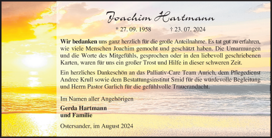 Traueranzeige von Joachim Hartmann von Ostfriesischer Kurier GmbH