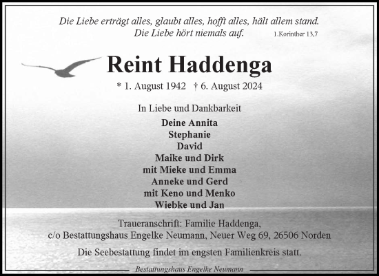 Traueranzeige von Reint Haddenga von Ostfriesischer Kurier GmbH