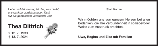 Traueranzeige von Thea Dittrich von Ostfriesischer Kurier GmbH
