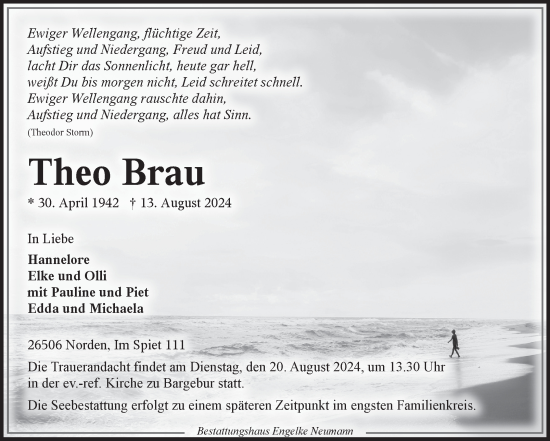 Traueranzeige von Theo Brau von Ostfriesischer Kurier GmbH