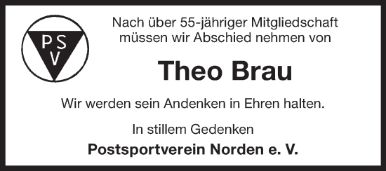 Traueranzeige von Theo Brau von Ostfriesischer Kurier GmbH