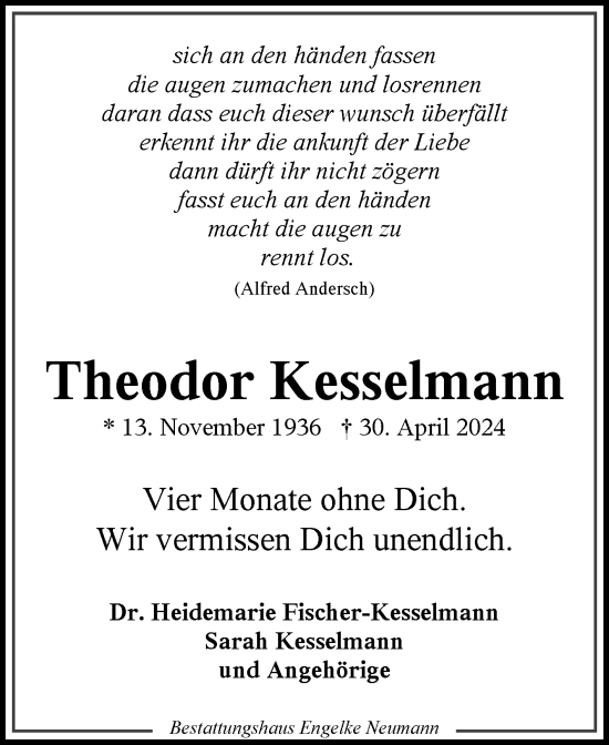 Traueranzeige von Theodor Kesselmann von Ostfriesischer Kurier GmbH