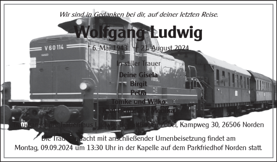 Traueranzeige von Wolfgang Ludwig von Ostfriesischer Kurier GmbH