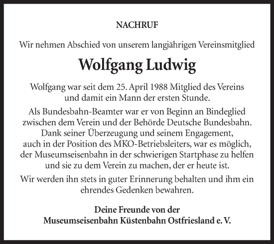 Traueranzeige von Wolfgang Ludwig von Ostfriesischer Kurier GmbH