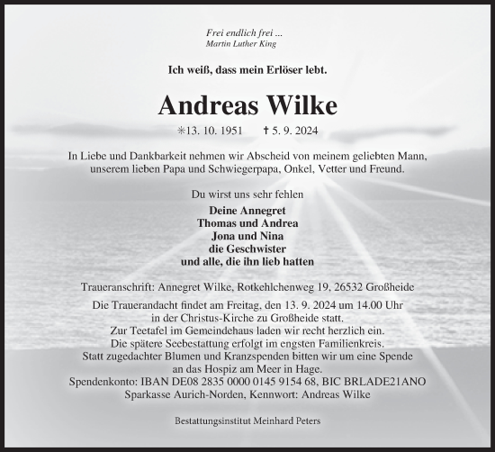 Traueranzeige von Andreas Wilke von Ostfriesischer Kurier GmbH