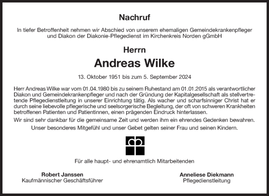 Traueranzeige von Andreas Wilke von Ostfriesischer Kurier GmbH