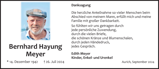Traueranzeige von Bernhard Hayung  Meyer von Ostfriesischer Kurier GmbH