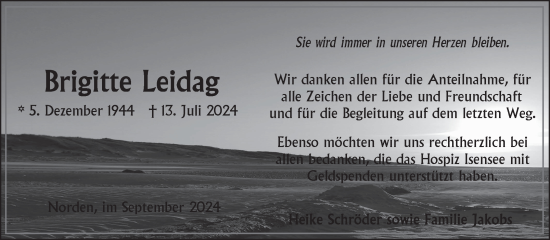 Traueranzeige von Brigitte Leidag von Ostfriesischer Kurier GmbH