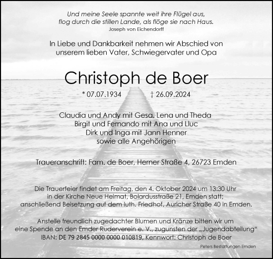 Traueranzeige von Christoph de Boer von Ostfriesischer Kurier GmbH