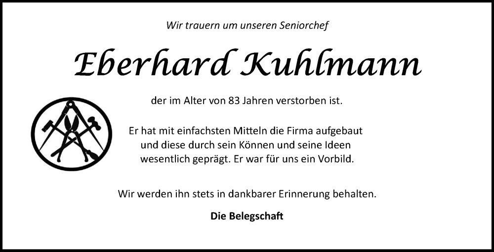 Traueranzeige für Eberhard Kuhlmann vom 28.09.2024 aus Ostfriesischer Kurier GmbH