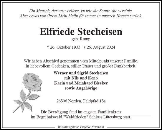 Traueranzeige von Elfriede Stecheisen von Ostfriesischer Kurier GmbH