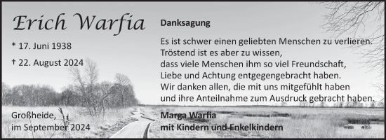 Traueranzeige von Erich Warfia von Ostfriesischer Kurier GmbH