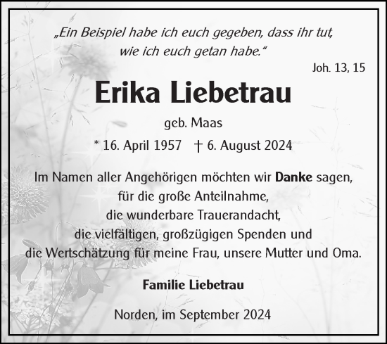 Traueranzeige von Erika Liebetrau von Ostfriesischer Kurier GmbH