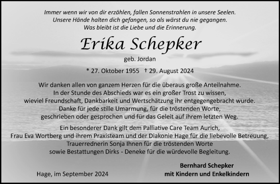 Traueranzeige von Erika Schepker von Ostfriesischer Kurier GmbH