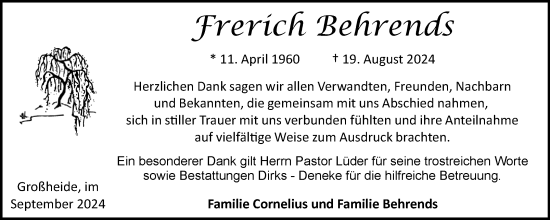 Traueranzeige von Frerich Behrends von Ostfriesischer Kurier GmbH
