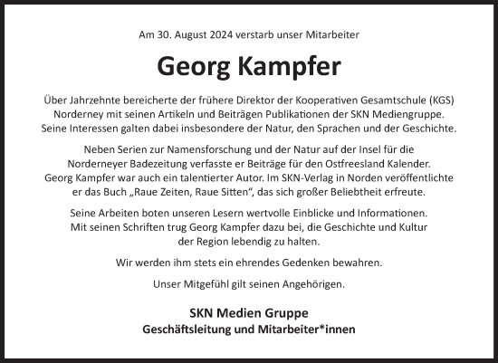 Traueranzeige von Georg Kampfer von Ostfriesischer Kurier GmbH