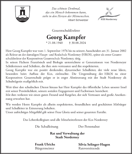 Traueranzeige von Georg Kampfer von Ostfriesischer Kurier GmbH