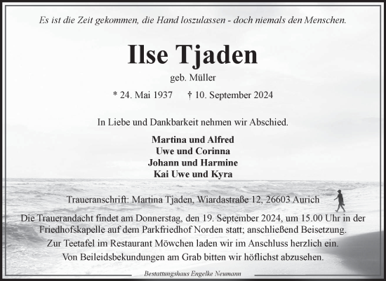 Traueranzeige von Ilse Tjaden von Ostfriesischer Kurier GmbH