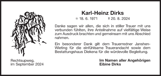 Traueranzeige von Karl-Heinz Dirks von Ostfriesischer Kurier GmbH