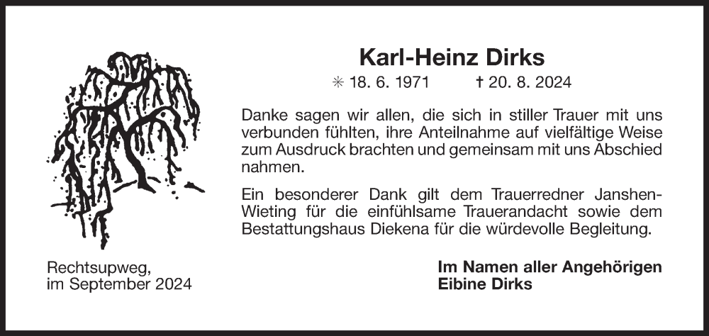  Traueranzeige für Karl-Heinz Dirks vom 28.09.2024 aus Ostfriesischer Kurier GmbH
