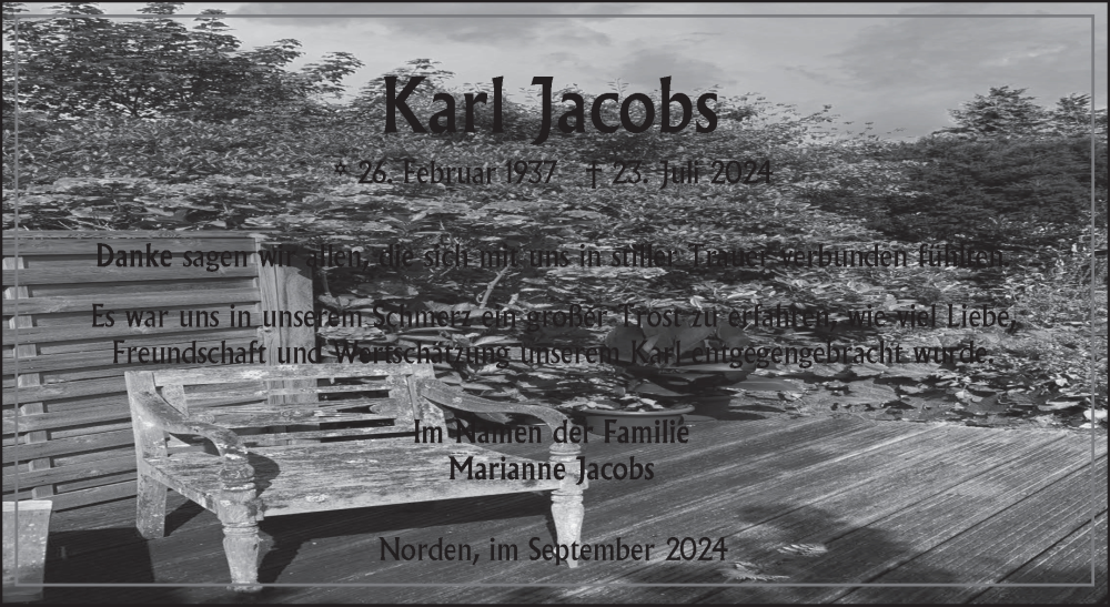  Traueranzeige für Karl Jacobs vom 28.09.2024 aus Ostfriesischer Kurier GmbH
