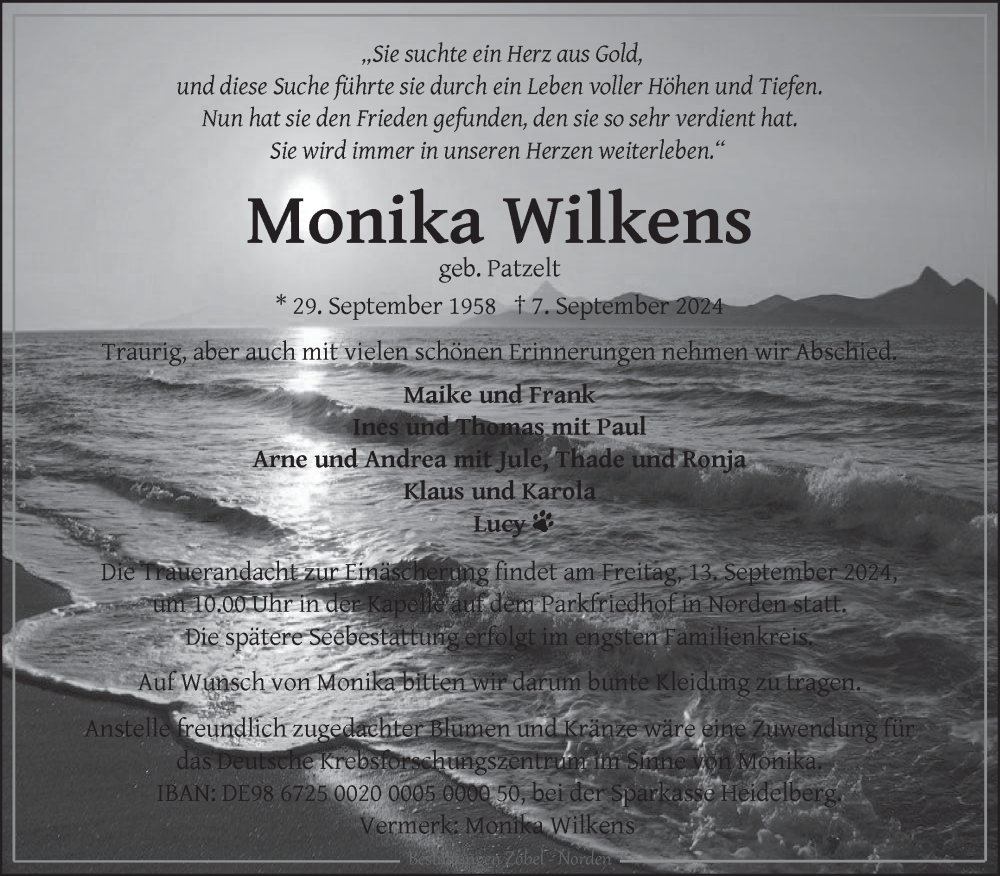  Traueranzeige für Monika Wilkens vom 11.09.2024 aus Ostfriesischer Kurier GmbH