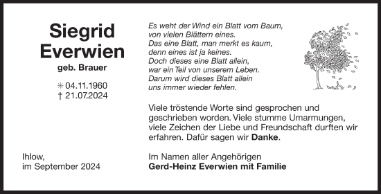 Traueranzeige von Siegrid Everwien von Ostfriesischer Kurier GmbH